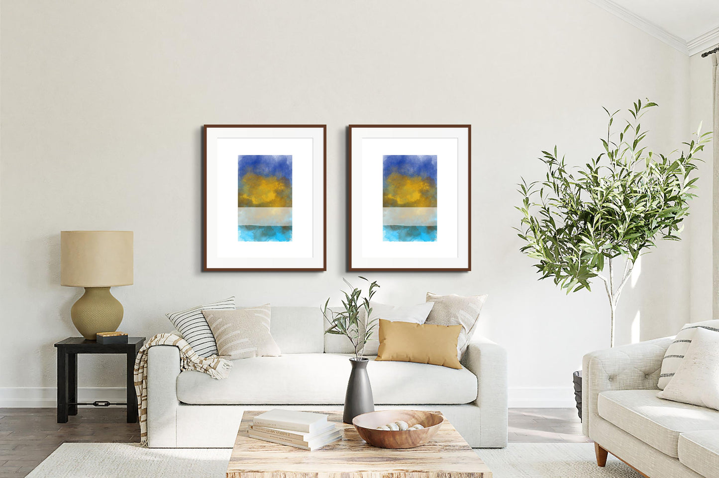 Stylish Abstract Art Print, Blue and Gold Wall Art, perfect for Home Decor and Office Wall Decor by your store name.