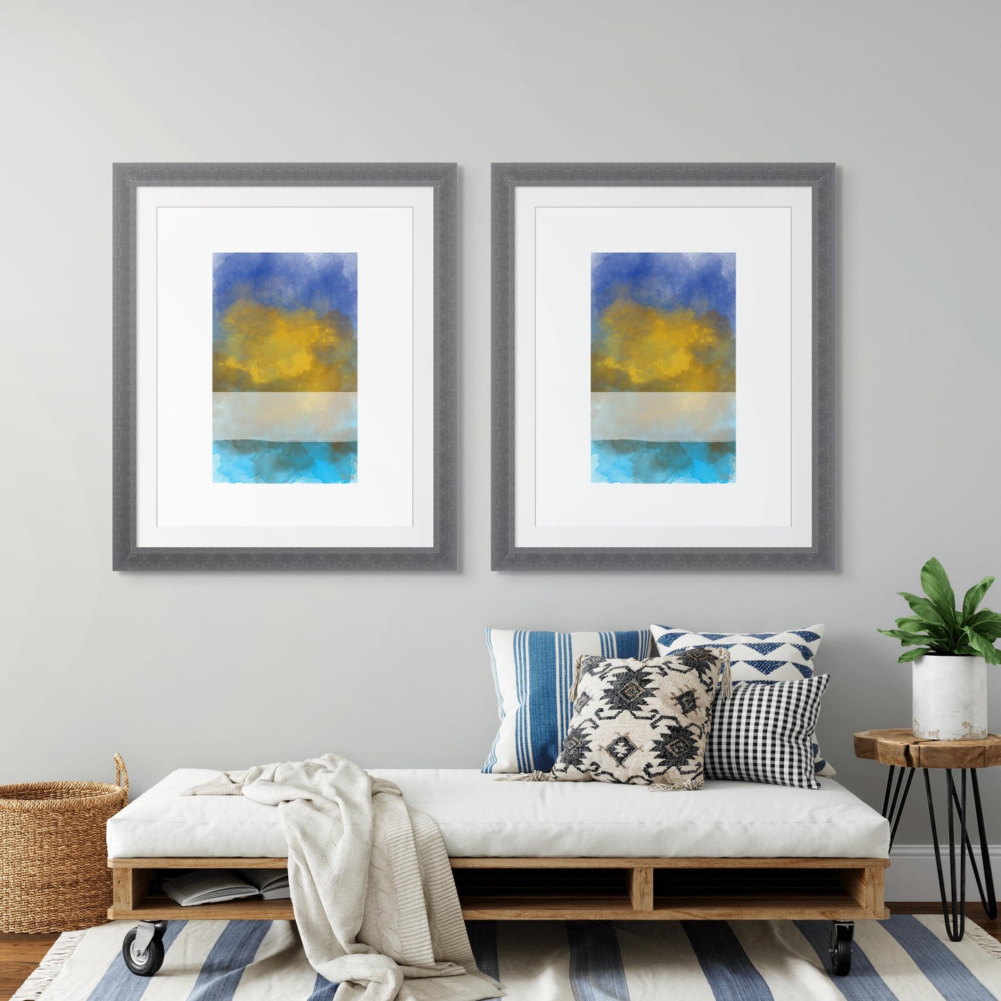 Stunning Abstract Art Print, Blue and Gold Wall Art enhances any space; perfect for home decor or office wall decor.